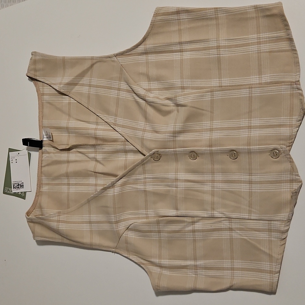 DIVIDED H&M suit vest tan plaid size M